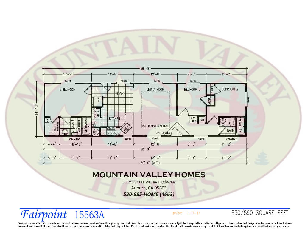 Clayton Homes Fairpoint Plan 1556-3A floor plan, 830 sq ft