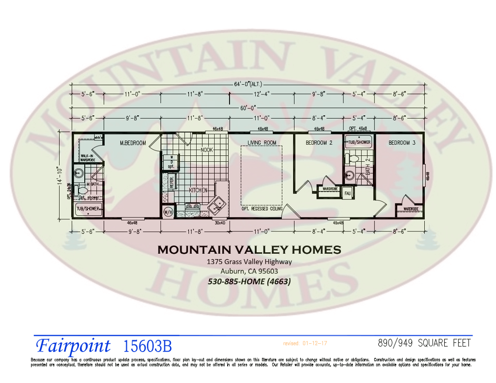 Clayton Homes Fairpoint Plan 1560-3B floor plan, 890 sq ft