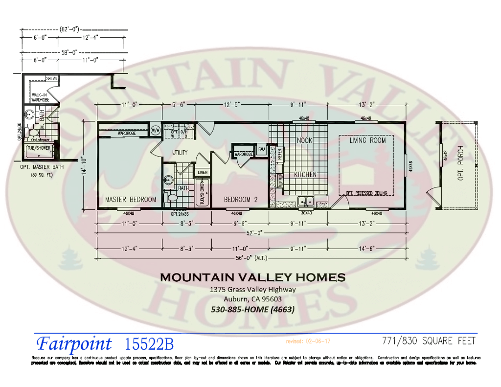 Clayton Homes Fairpoint Plan 1552-2B floor plan, 771 sq ft