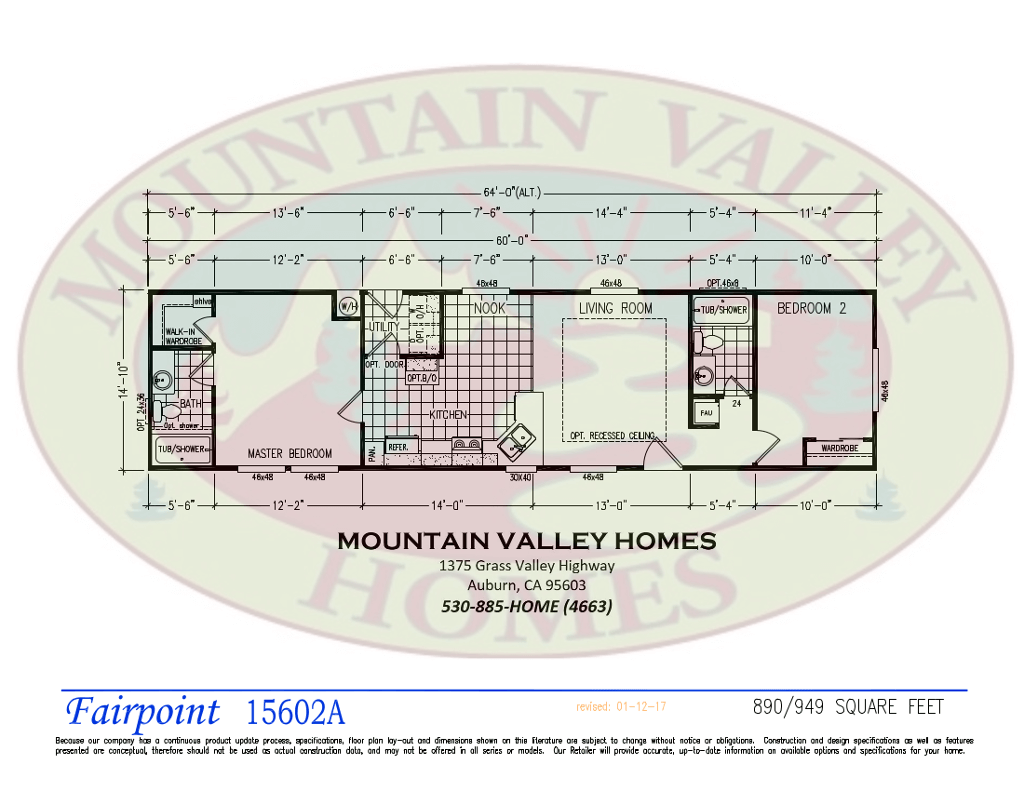 Clayton Homes Fairpoint Plan 1560-2A floor plan, 890 sq ft