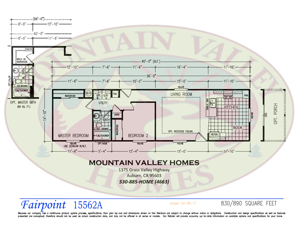 Clayton Homes Fairpoint Plan 1556-2A floor plan, 830 sq ft